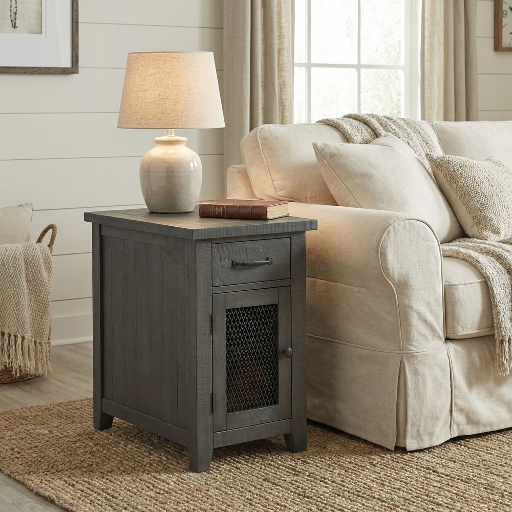 Rustic Solid Wood Chairside End Table with Hidden Charging Station