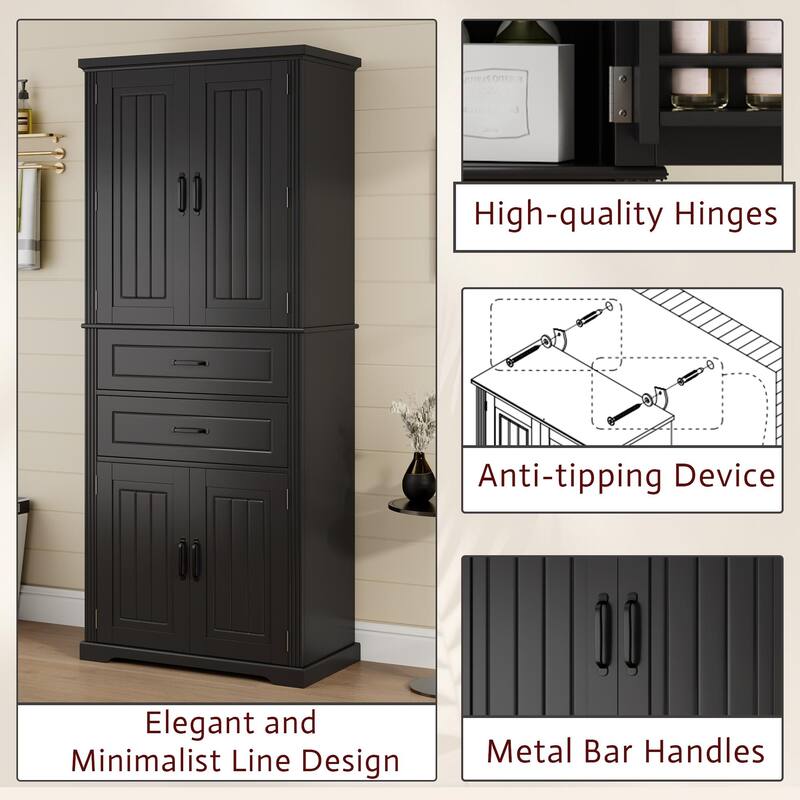 Multi-Functional Storage Cabinet - 2 Slide-Out Drawers, Adjustable Shelf, Kitchen/Bathroom/Living Room