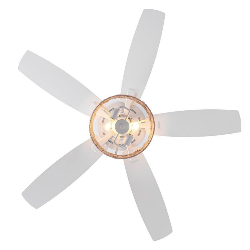 Parrot Uncle 52" Coastal White Natural Jute Reversible Ceiling Fan with Remote