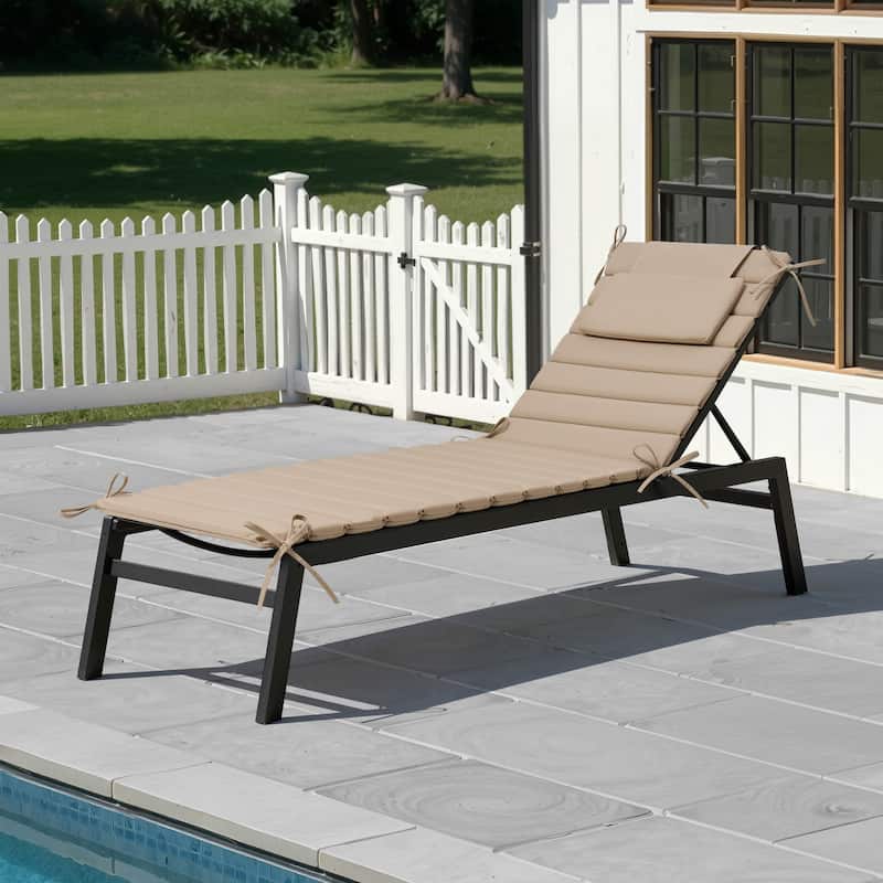 Outdoor Chaise Lounge Cushion Quilted Patio Sun Lounger Pad with Straps - 1PC - Beige, Fits 71"-72" chaise