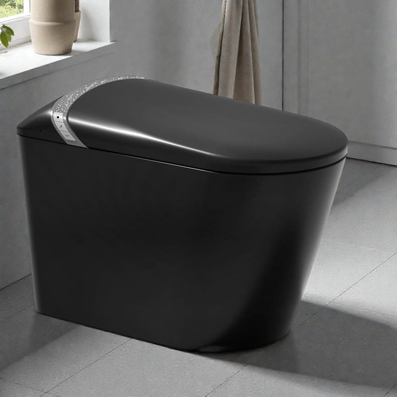 Elongated Smart Toilet with Built In Bidet. Tankless Design. Auto Open Close Seat. Foot Sensor. Warm Water Dryer - Matte Black