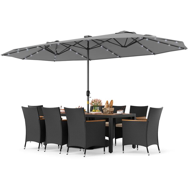 Gymax Set Of 11 Patio Dining Set w/ 15ft Double-Sided Patio Umbrella