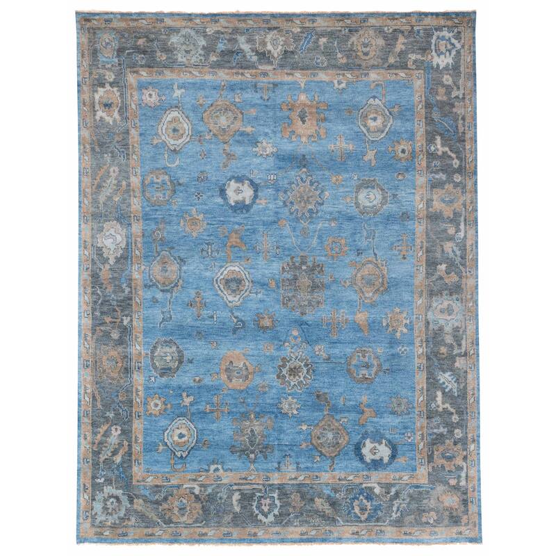ECARPETGALLERY Hand-knotted Modern Oushak Blue Wool Rug - 9'1 x 11'10