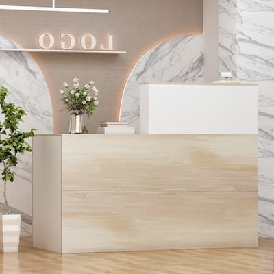 Reception Desk Wood Front Counter Table w/ Lockable Storage by Timechee