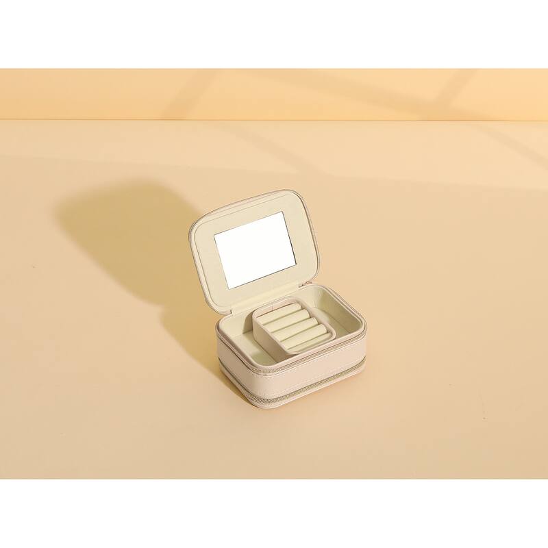 Travel Jewelry Box with Mirror for Girls' Gifts, Small Portable PU Leather Jewelry Organizer Case Storage Display Holder