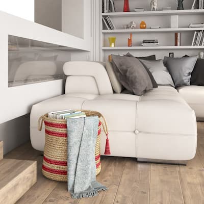 Sevita Double Striped Jute Hand-Stitched Storage Basket with Handles