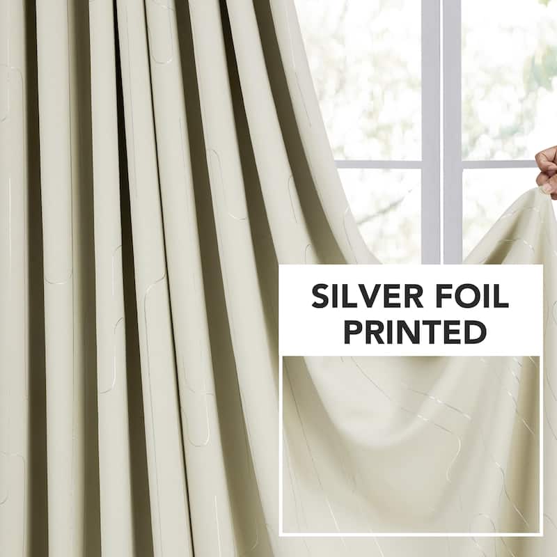 Grommet Curtains, Room Darkening Window Drapes with Lines Foil Print