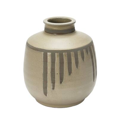 Grey Terracotta Vase with Distressed Blue Design