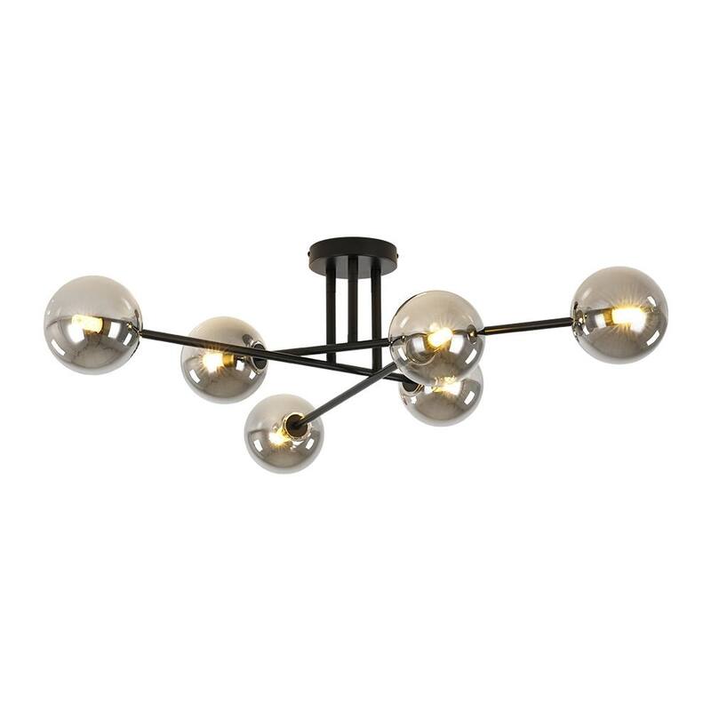 Linear Sputnik Smoked Glass Globe Semi Flush Chandelier