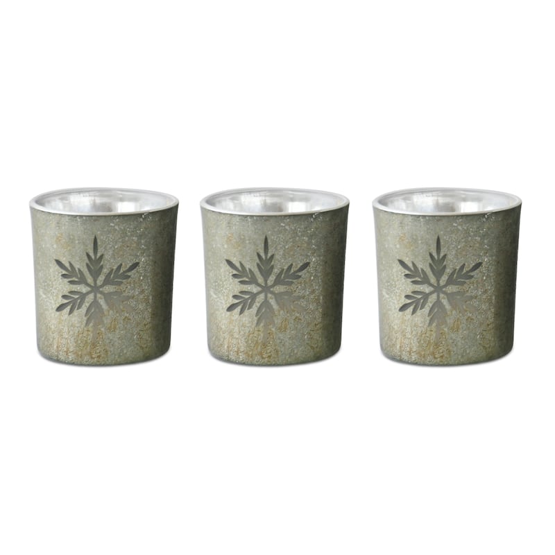 Snowflake Mercury Glass Votive Christmas Candle Holders - 3" - Set of 3