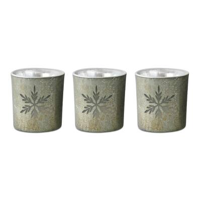 Snowflake Mercury Glass Votive Christmas Candle Holders - 3" - Set of 3