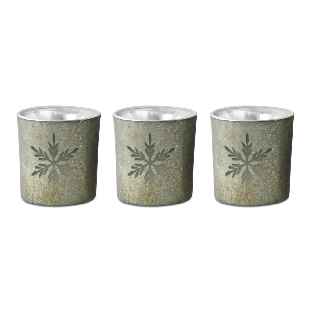 Snowflake Mercury Glass Votive Christmas Candle Holders - 3" - Set of 3