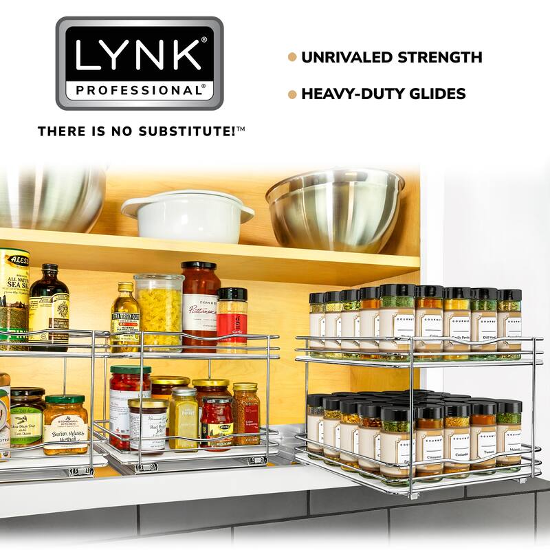 LYNK PROFESSIONAL® Pull Out Spice Rack Organizer for Cabinet - 10-1/4 inch Wide - Lifetime Limited Warranty - 2 Tier, Chrome