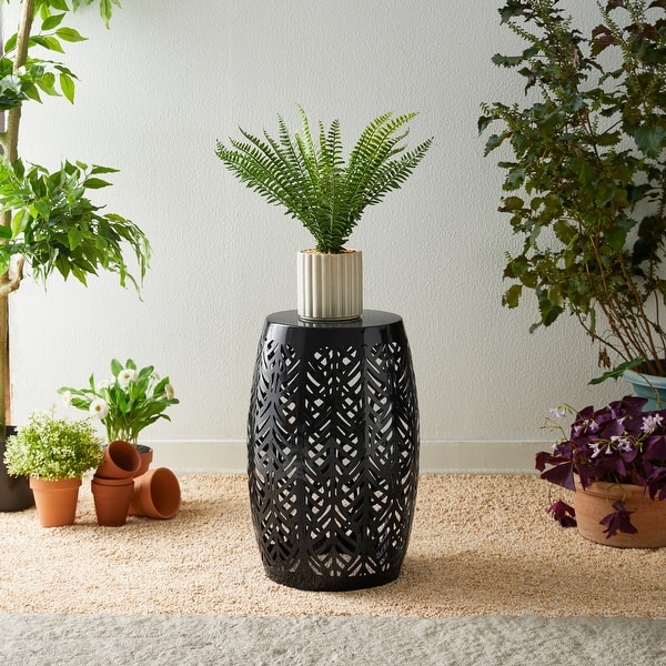 Glitzhome Outdoor Planter Stand Iron Leaf Pattern Garden Stool with