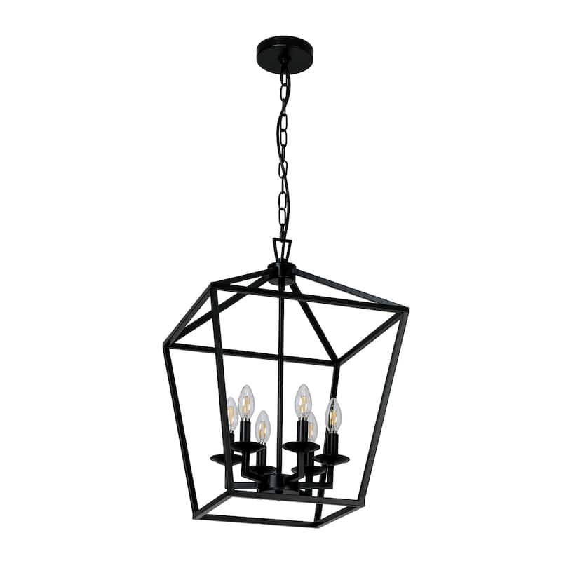 6 Matte Black Light Pendant - 16"x16"x24"