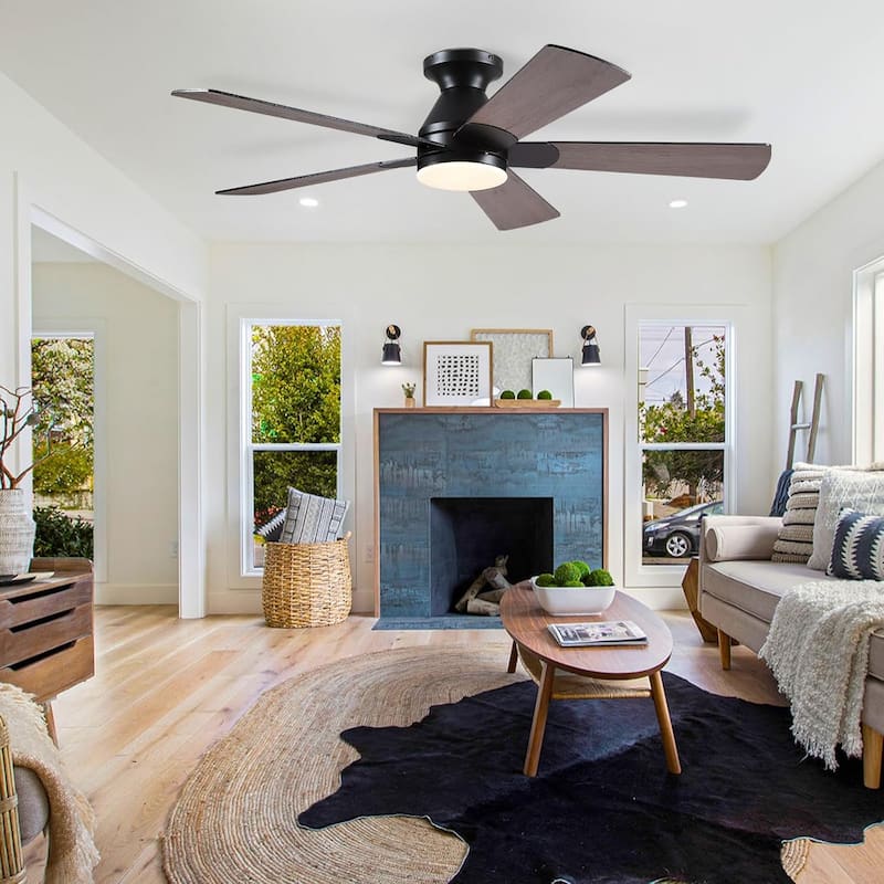 52 Inch Modern Ceiling Fan with Light and Remote 5 Plywood Blades for Living Room Bedroom Patio - 52 Inches