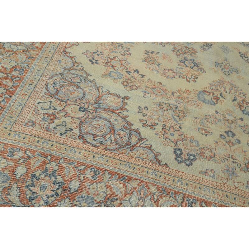 Hand Knotted Oriental 100% Wool Carpet Traditional Floral Beige & Ivories Mahal Area Rug - 13' 5'' X 9' 11''