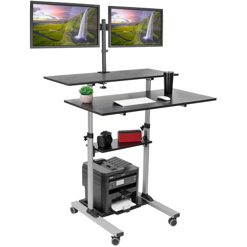 Mount-It! Mobile Computer Desk with Dual Monitor Mount | Height Adjustable