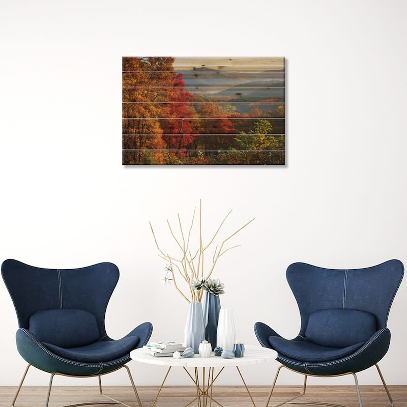 Autumn Foliage On Blue Ridge Range Near Jumping Off Rock, North Carolina Print On Wood by Tim Fitzharris - Multi-Color