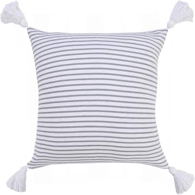 HomeRoots 20" X 20" Light Gray And White 100% Cotton Striped Zippered Pillow