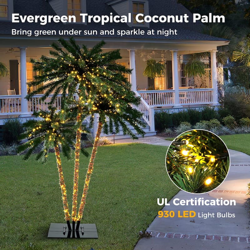 Gymax Artificial Lighted Palm Tree 6 FT Triple Coconut Plam Trees w/ - See Details