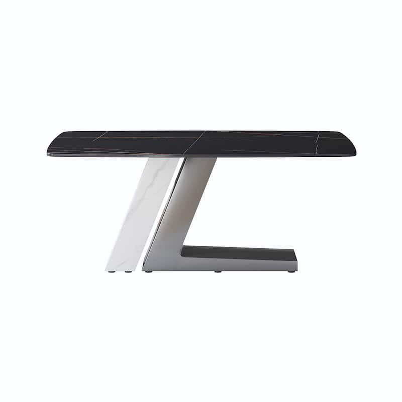 Slate Dining Table Faux Marble Table with Z shape Stainless Steel Pedestal