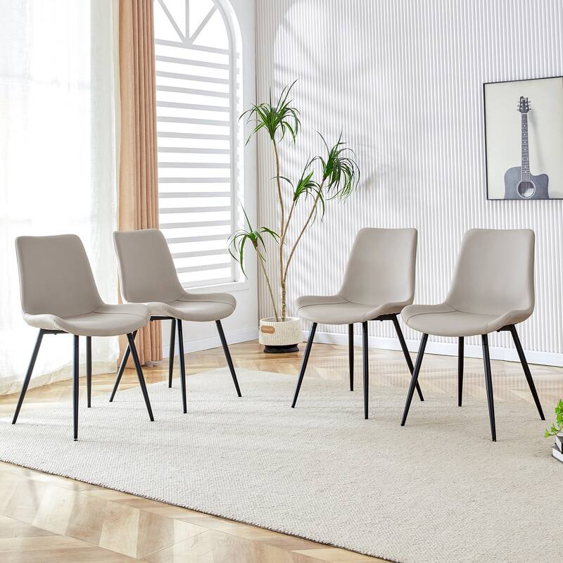 Dining Chairs Set of 4 Modern Kitchen Artificial Leather Chairs - Light Grey