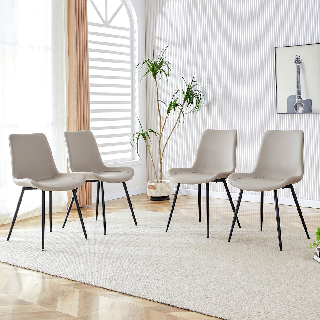 Modern Dining Chair with Faux Leather Seat with Curved Widened Cushion Design, for Dining Room, 4-Piece Set, Light Gray