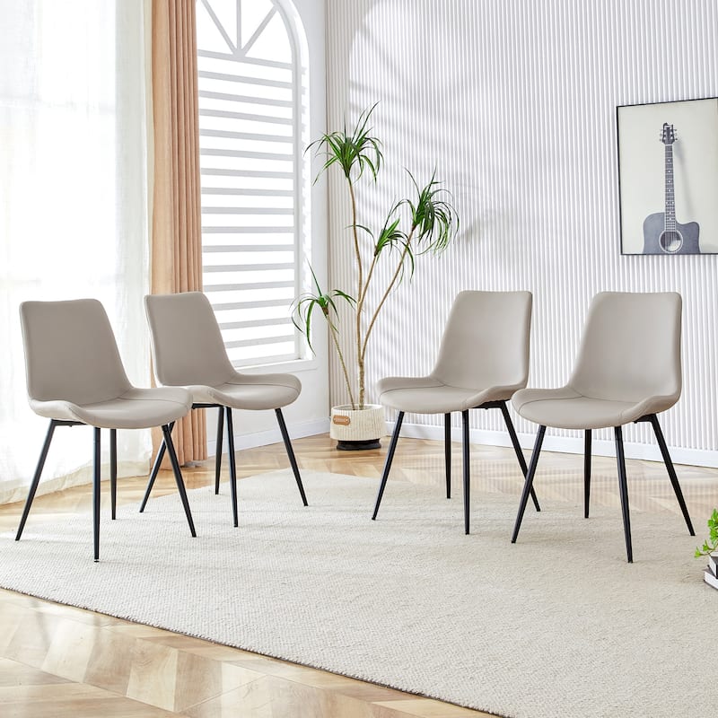 Set of 4 Artificial Leather Backrest Cushion Dining Chair Curved Widened Cushion Design for More Comfort