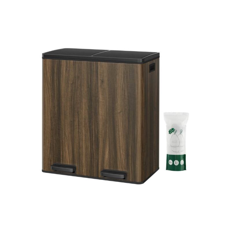 Stainless Steel Dual Compartment Trash Can with Soft-Close Lid Foot Pedal and Removable Inner Buckets