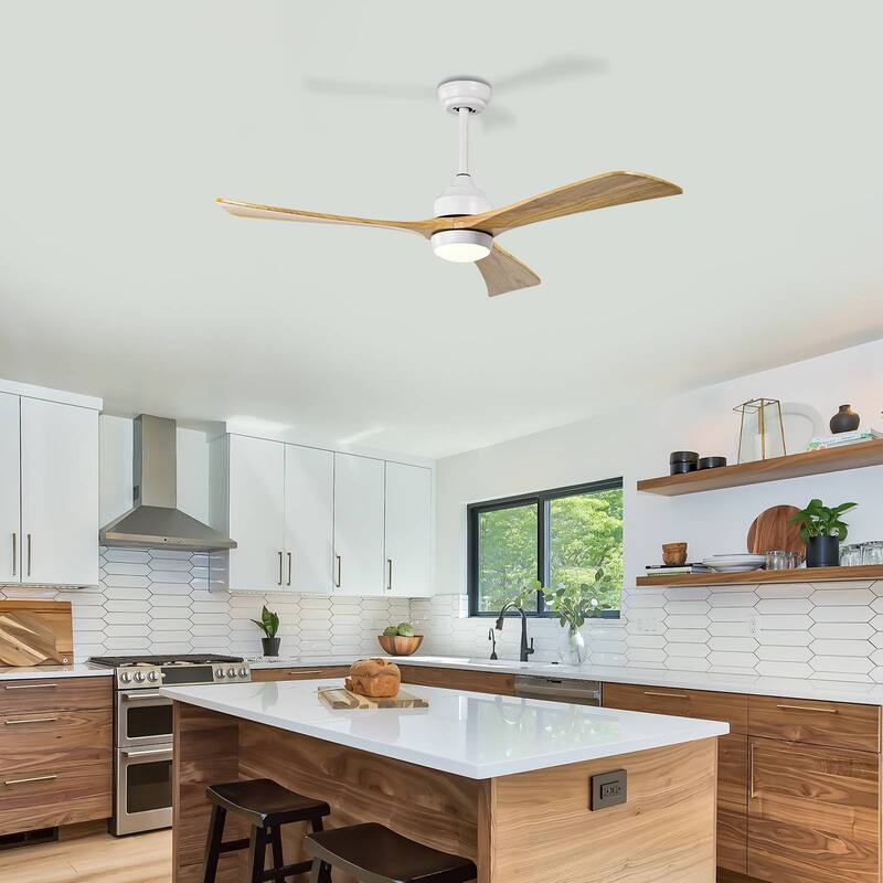 52 in. Smart Indoor Ceiling Fan with Integrated LED with 3 Wood Blade and Remote Control