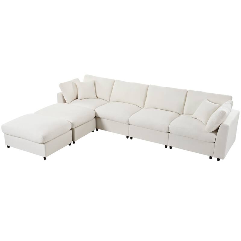 U-Shaped Modular Sectional Sofa with 2 Movable Ottomans, Oversized Chenille Upholstered Sofa, 6 Seater Sofa with Pillows