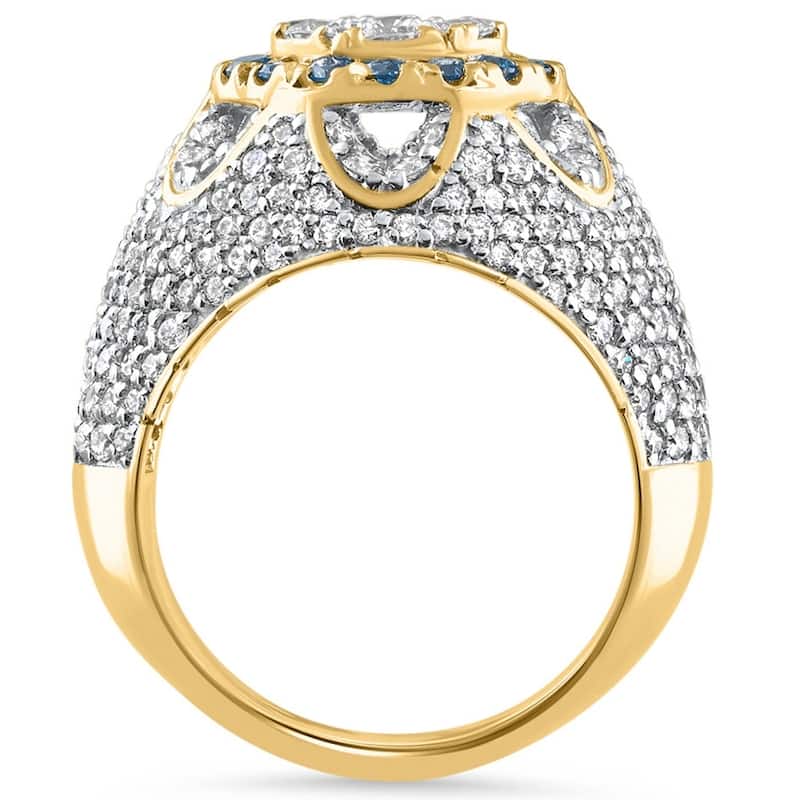 4.64Ct Blue & White Diamond Men's Pinky Ring Yellow Gold Lab Grown Hip Hop