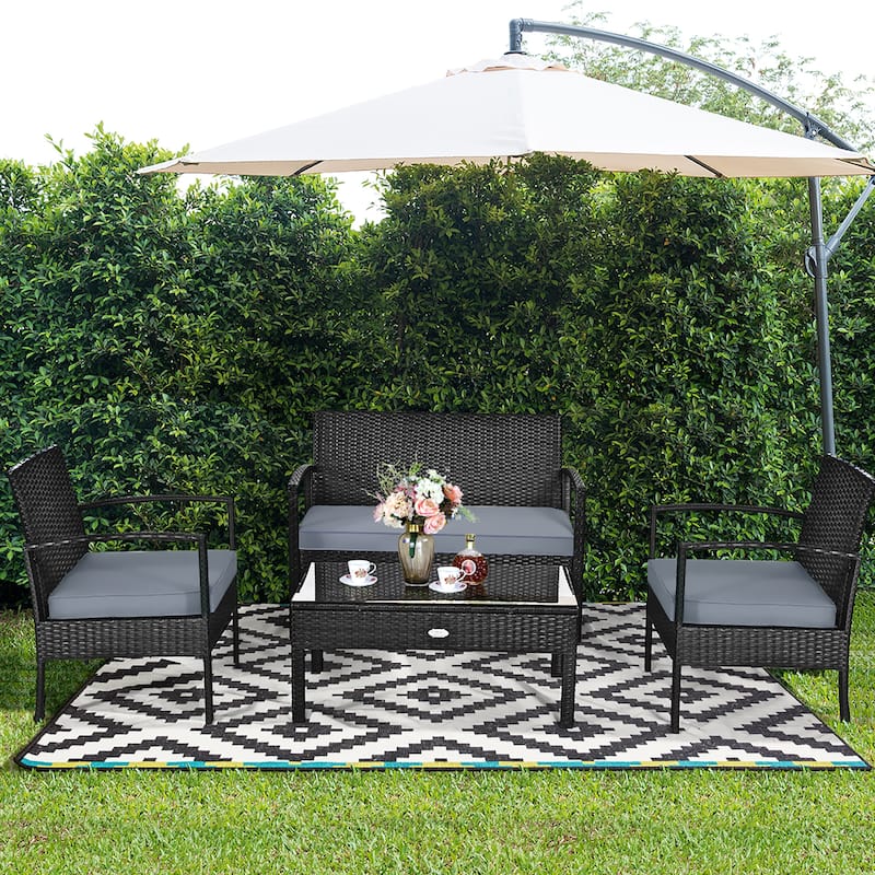 Costway 8 PCS Outdoor Patio Rattan Furniture Set Cushioned Sofa Coffee - See Details