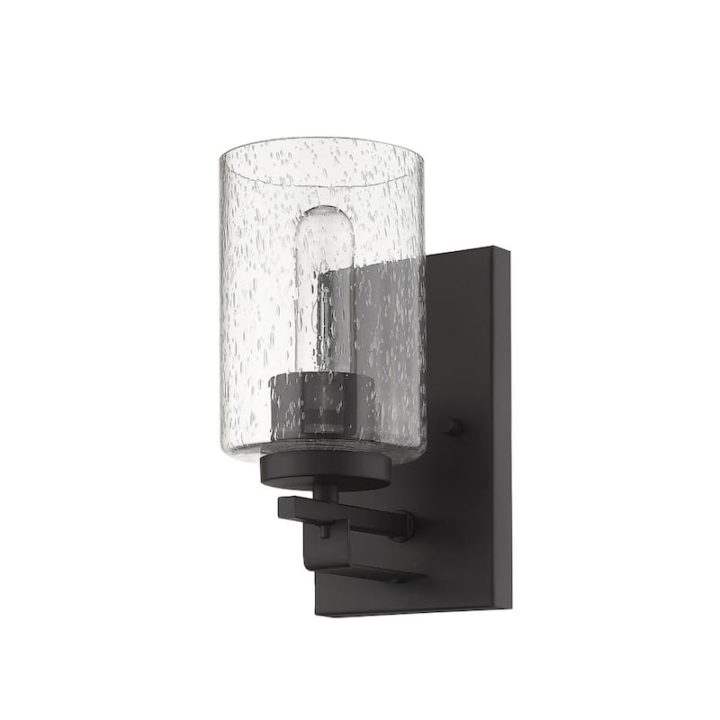 Metal and Textured Wall Sconce with Seeded Glass Shade LED Hardwired - 5.75” x 4.5” x 8.75” (D x W x H) - Bronze