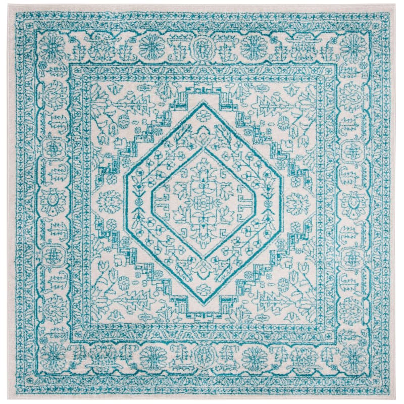 SAFAVIEH Adirondack Sian Rustic Oriental Medallion Rug - 6' Square - Ivory/Teal
