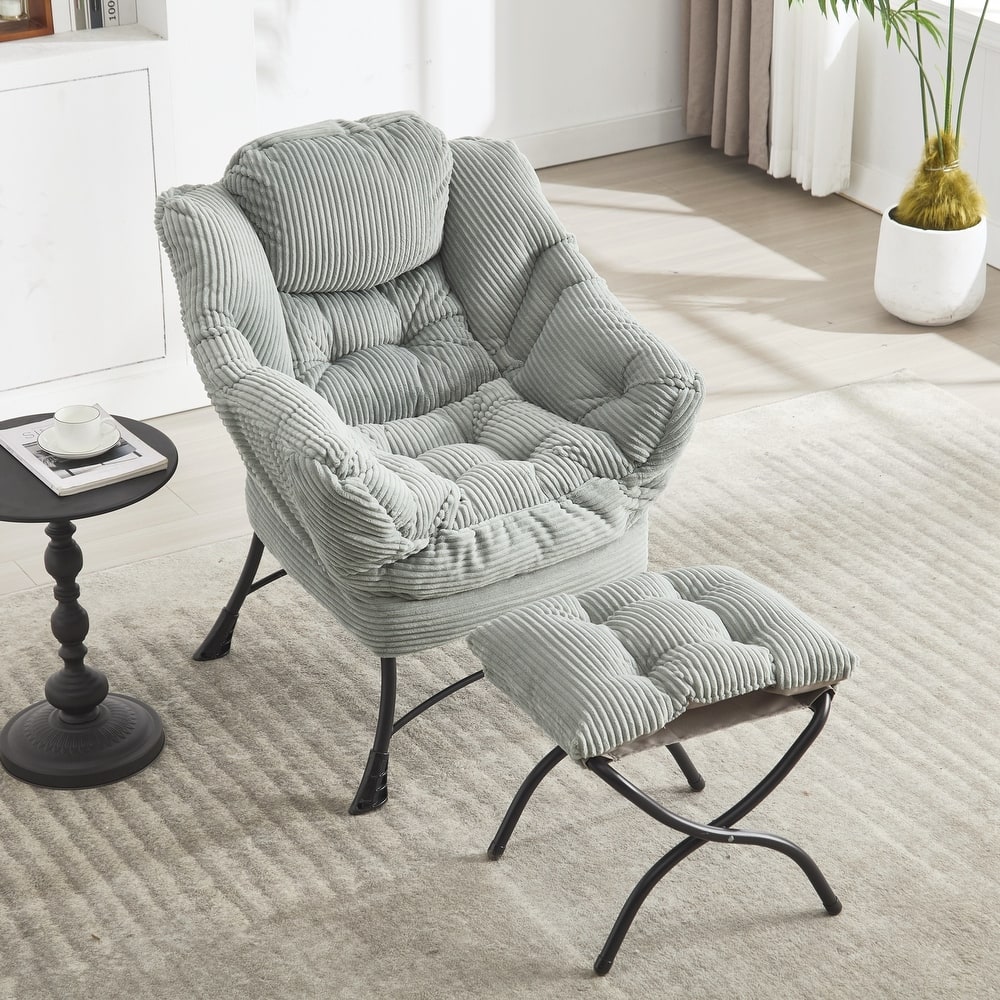 Modern Lounge Accent Chair with Armrests and a Side Pocket, Leisure Upholstered Sofa Chair Reading Chair with Footrest