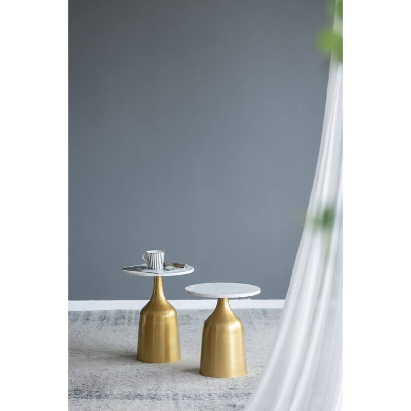 Marble Round Side Tables with Metal Base - 19.5" - Set of 2