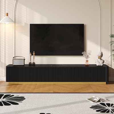 Fluted Tv Stand for Tvs up to 85'', Entertainment Center with Storage Cabinets & Drawers, Smooth Media Console with Gold Base