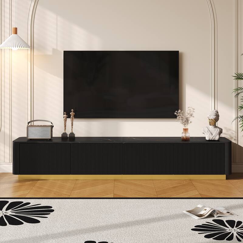 Wooden Storage TV Cabinet with Gold Base, 4 Drawers, for TVs Up to 85" - Black