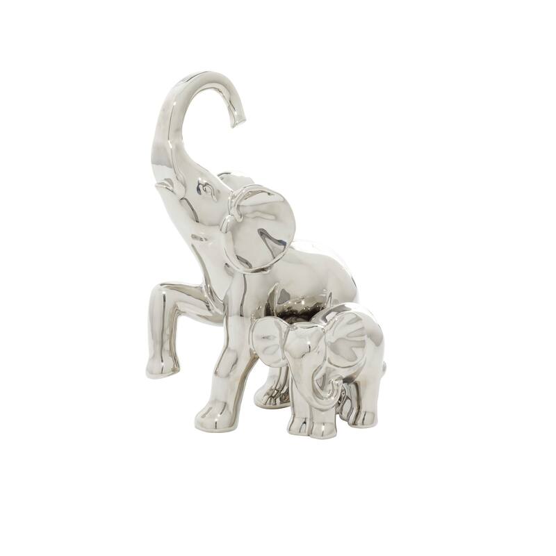 Silver Ceramic Elephant Decorative Sculpture - 7 x 6 x 11