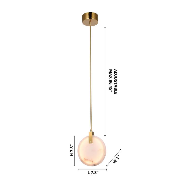 Gold LED Single Pendant Lighting with Marble Plaque