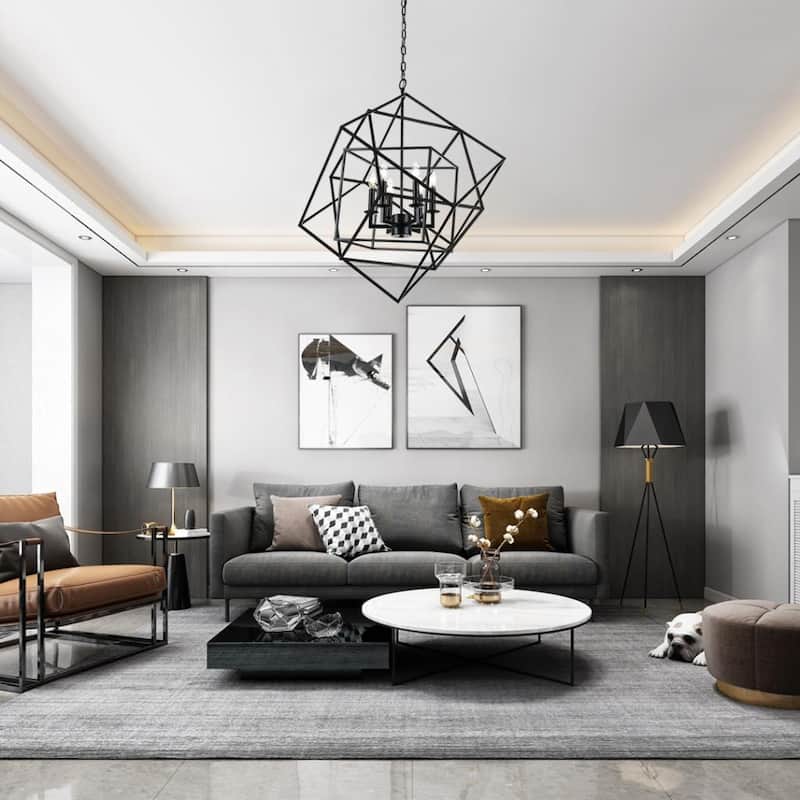 29.5" Open Work Large Cube Lantern Cubist Pendant Light Iron Art Design Pendant Ceiling Light Fixture Frame