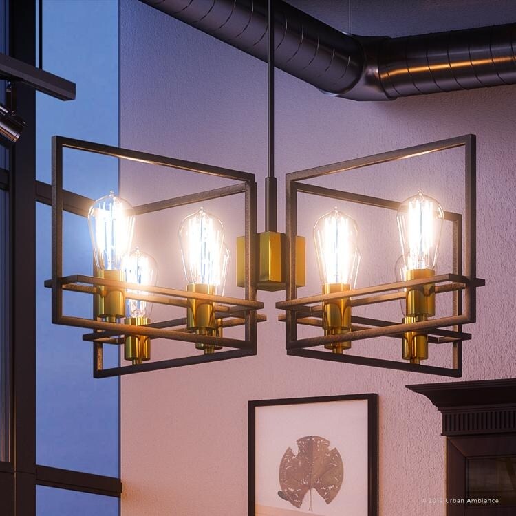 Luxury Minimalist Chandelier, 10"H x 29.75"W, with Multi-Tone Style, Parisian Bronze Finish by Urban Ambiance (60 to 100 Watts - Steel - Bronze - 7 - Chandeliers For Bedrooms by Overstock.com