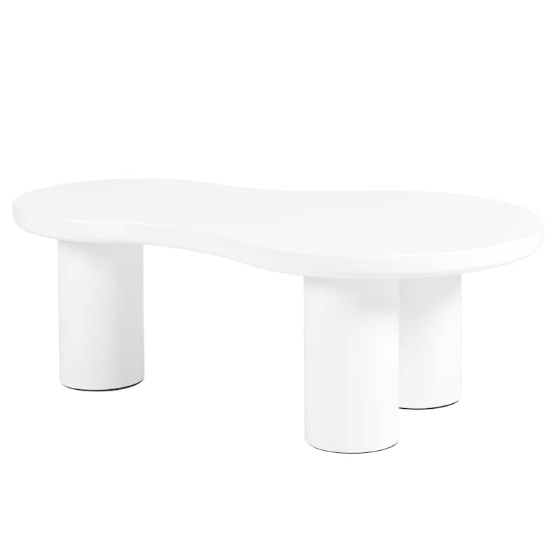 Roomfitters Modern Cloud Nesting Coffee Table Set, Irregular Center Table with Thick Legs and Round Accent Side Table, White