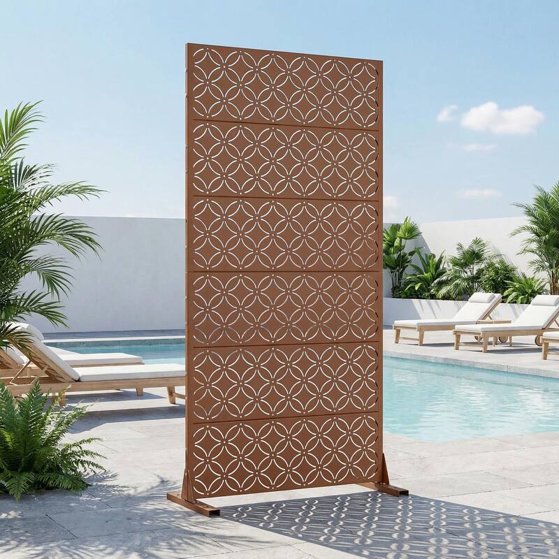 Privacy Metal Screen Fence Panel Horizontal Stripe Pattern Set of 2