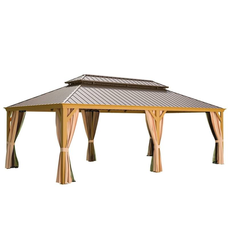 Erommy Pro Series Outdoor Galvanized Steel Roof Gazebo Pergola w/ Aluminum Frame & Vertical Rain Cutter