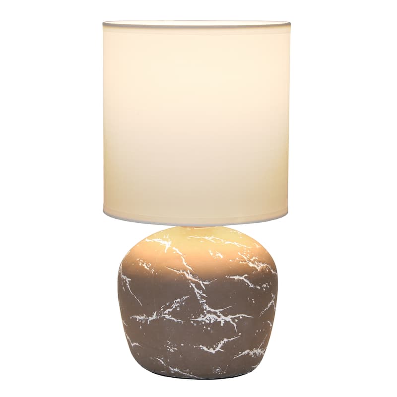 Marble Inspired Ceramic Table Lamp with White Fabric Drum Shade Modern Compact Accent Lighting Multiple Colors