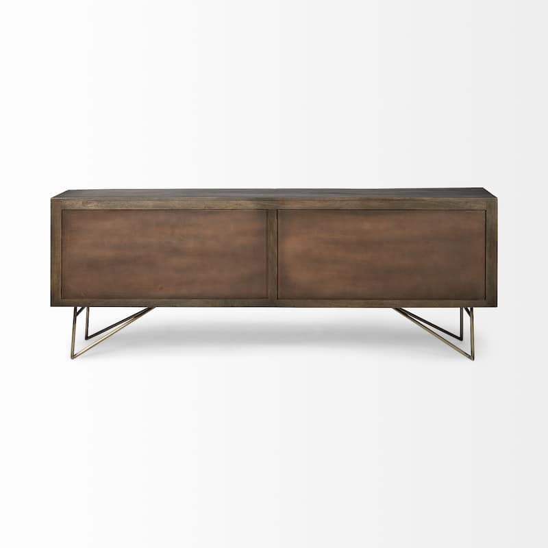 Darwin Brown Solid Wood Gold Metal Base 4 Cabinet Door Sideboard - 80.1L x 17.3W x 29.9H