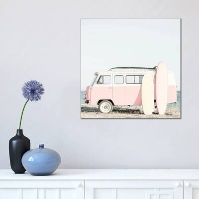 iCanvas "Pink Kombi Van With Surfboards" by Tiny Treasure Prints Canvas Print